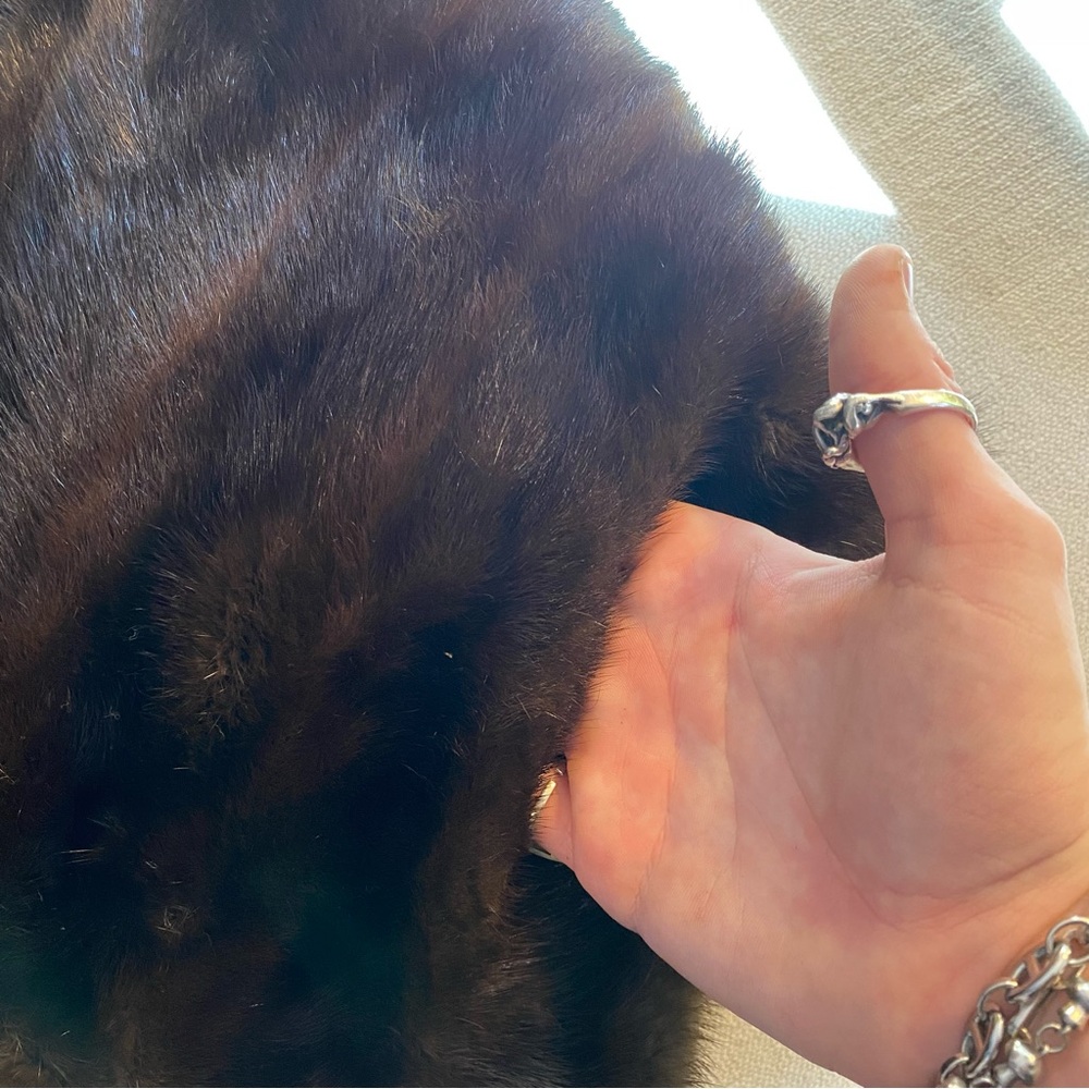 Vintage 1960s Dark Brown Genuine Mink Fur Wrap Shawl Stole - Picture 9 of 11